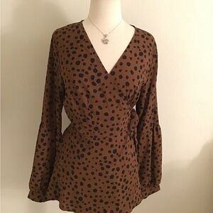 SHEIN Chocolate Brown Blouse with Black Dots